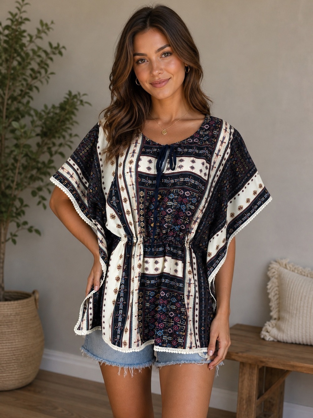 Harlowe & Graham Poncho Boho Style Top Large